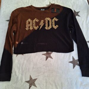 NWT-Size XL‎ AC/DC Crop Tie Dye Waffle Knit Animal Print Band Tee Long Sleeve